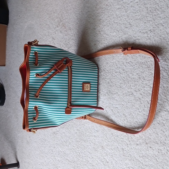 Dooney & Bourke Handbags - Dooney & Bourke Striped Small Drawstring Crossbody Bucket Bag in Sea Foam NWOT